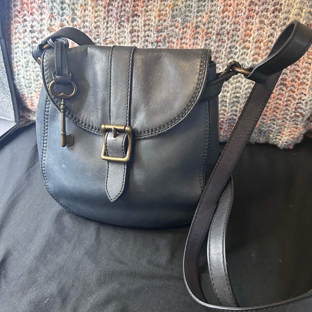 Leather Fossil Crossbody Saddle Bag in Teal VTG